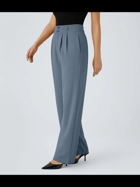 Halara Flex High Waisted Zipper Pocket Shirred Straight Leg Pants Coronet Blue